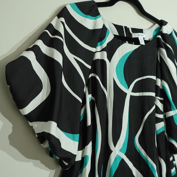 Nine West Womens Blouse Balloon Bubble Sleeve Geometric Print Teal Black Size OX - Picture 3 of 5